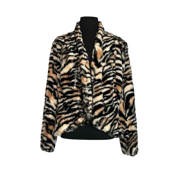 Kate Rosy animal print faux fur open front jacket size Small - Picture 14 of 14